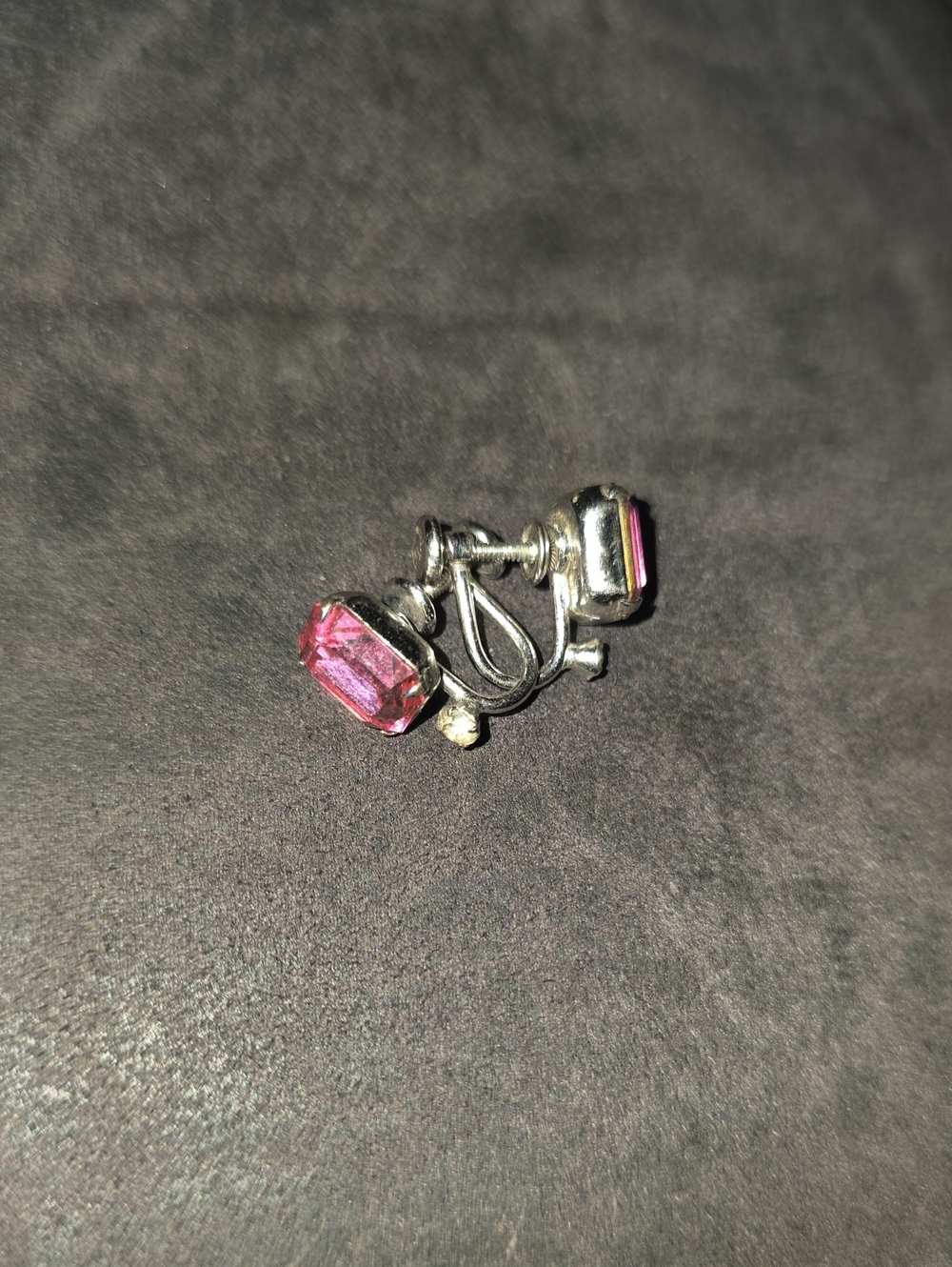 Pink Crystal Screw Back Vintage Earrings - 925 Silver